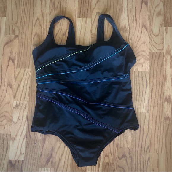 Black One Piece Swimsuit with slimming details - Picture 1 of 5